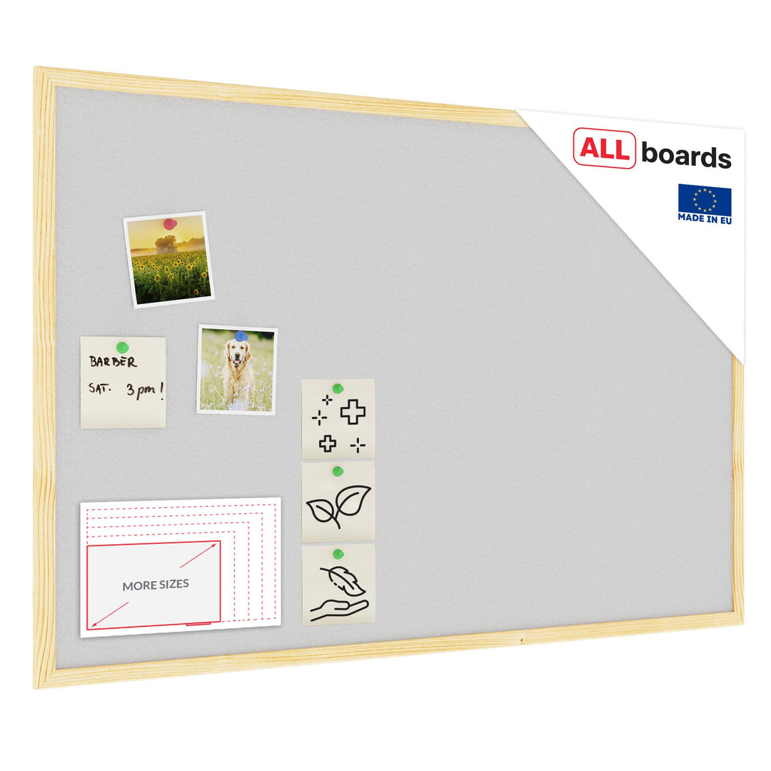 ALLboards helles Grau Pinnwand mit Holz Rahmen 90x60cm Korktafel Korkwand Pinnwand Kork Grau Oberflä