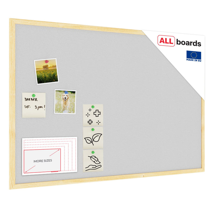 ALLboards helles Grau Pinnwand mit Holz Rahmen 90x60cm Korktafel Korkwand Pinnwand Kork Grau Oberflä