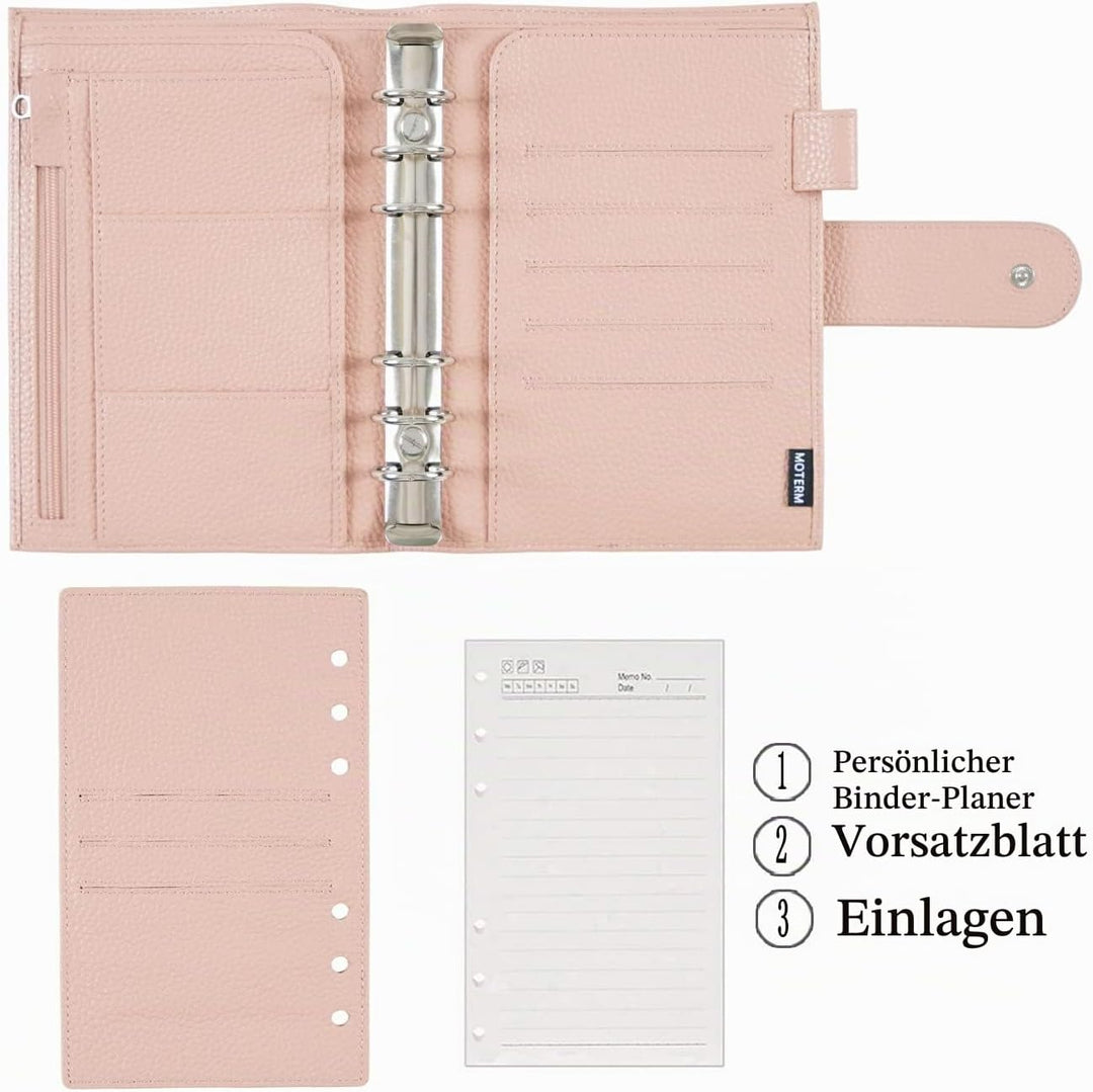Moterm Personal Regular Ringe Planer - Echtes Leder Binder Organizer (25mm Ring, Kiesel-Staubrose),