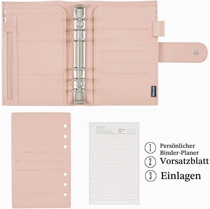 Moterm Personal Regular Ringe Planer - Echtes Leder Binder Organizer (25mm Ring, Kiesel-Staubrose),