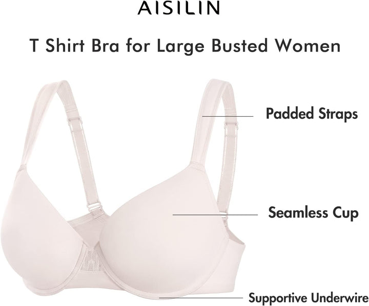 AISILIN BH Damen mit Bügel T-Shirt Grosse Grössen Leicht Gefüttert 75D Rose White, 75D Rose White