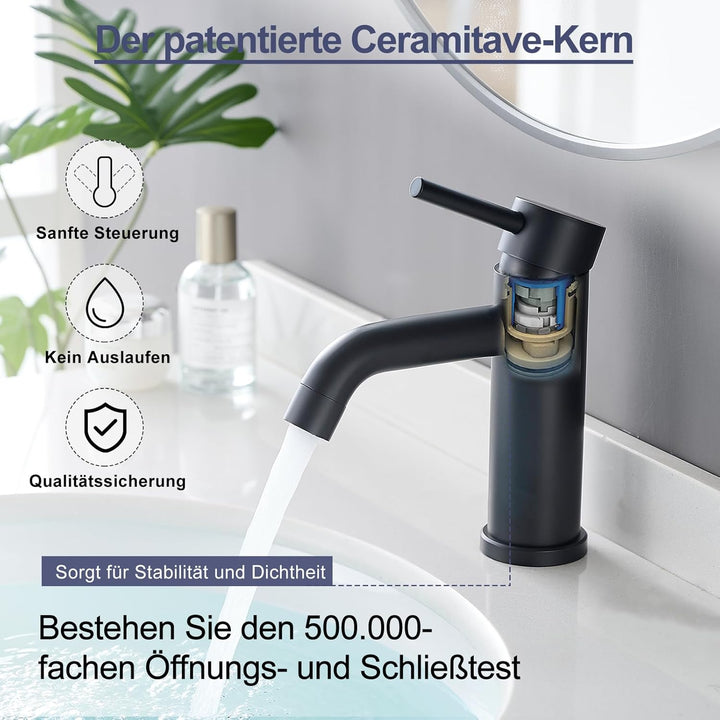 GENBONS Wasserhahn Bad Schwarz, Moderner Einhebelmischer für Waschbecken, Hochwertige Waschtischarma