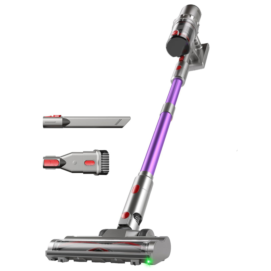 Hearten 4-in-1 Akku Staubsauger Kabellos mit LED Display und Anti-Wickel-Bürste, One-Touch-Bedienung