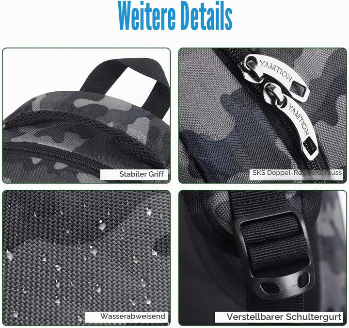 YAMTION Herren Rucksack,Schulrucksack Jungen Teenager mit mit USB-Ladeanschluss für Reisen Camping S