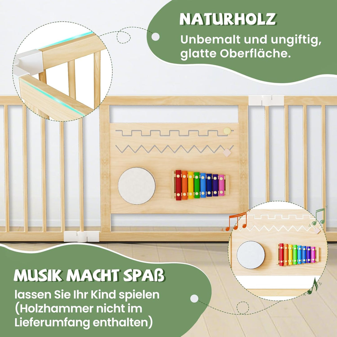 160x80x61cm Baby Laufgitter klappbar Laufstall Holz Kinder Activity Center mit Tür, musikalischem Sp