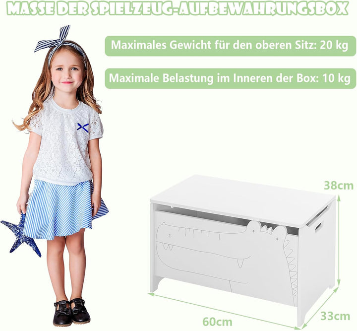 GOPLUS Kinder Spielzeugkiste mit Krokodilmuster, Aufbewahrungsbox mit Sicherheitsscharnieren & Siche