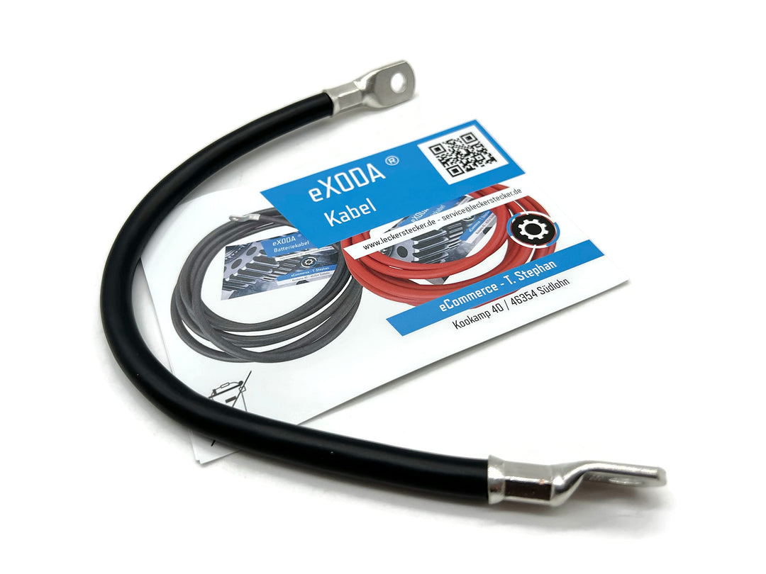 Exoda Batteriekabel 35 mm² 20cm mit Kabelschuhen M8 Schwarz für KFZ Boot Motorrad flexibles Kupferka