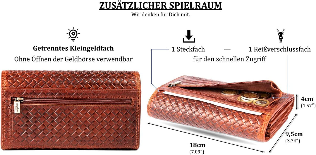 MATADOR Geldbörse Damen – Echtleder mit 16 Kartenfächern | TüV Geprüfter RFID Schutz | Portemonnaie