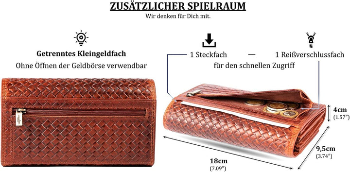 MATADOR Geldbörse Damen – Echtleder mit 16 Kartenfächern | TüV Geprüfter RFID Schutz | Portemonnaie