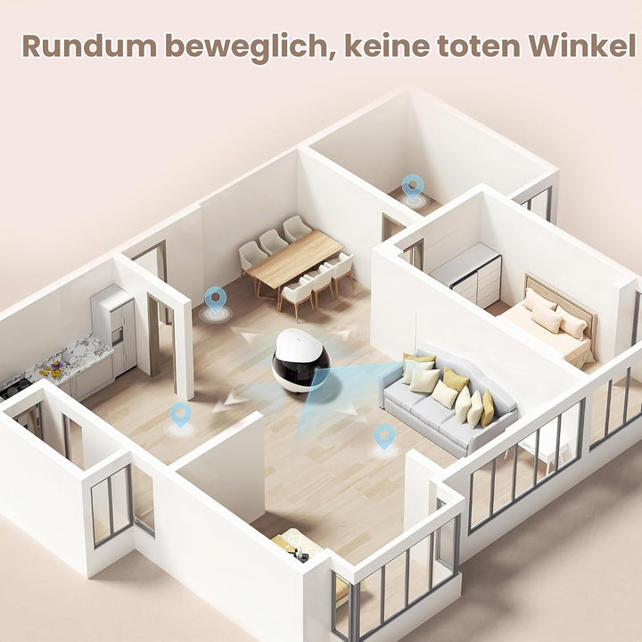 Enabot EBO Air 2 FamilyBot,Haustierkamera mit App,2K Mobiler Heimtierkameras mit Anpassbare Gesichts