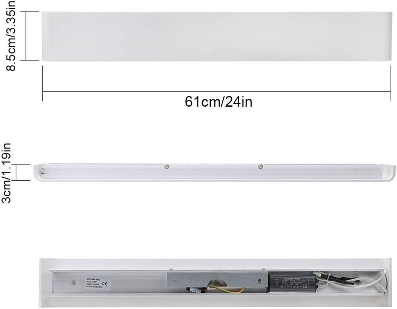 Klighten Wandlampe LED 20W, 60CM Wandleuchte Modern Innen, 3000K Warmweiss Wandbeleuchtung für Bad W