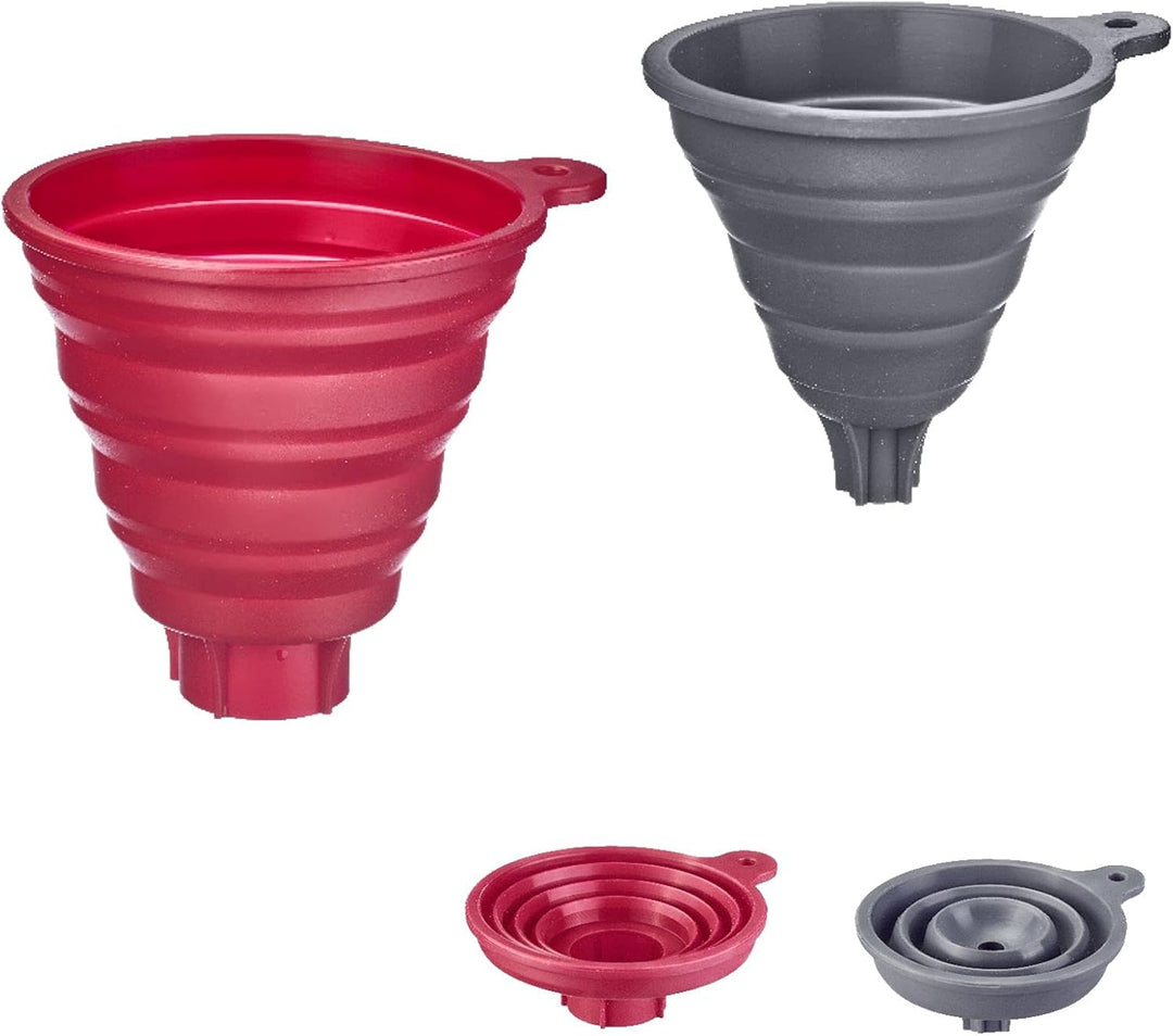 Westmark Trichter-Set, 2tlg., Ø 10 und 11 cm, Faltbar, Silikon, Grau/Rot, 21212270 Grau/Rot, Faltbar