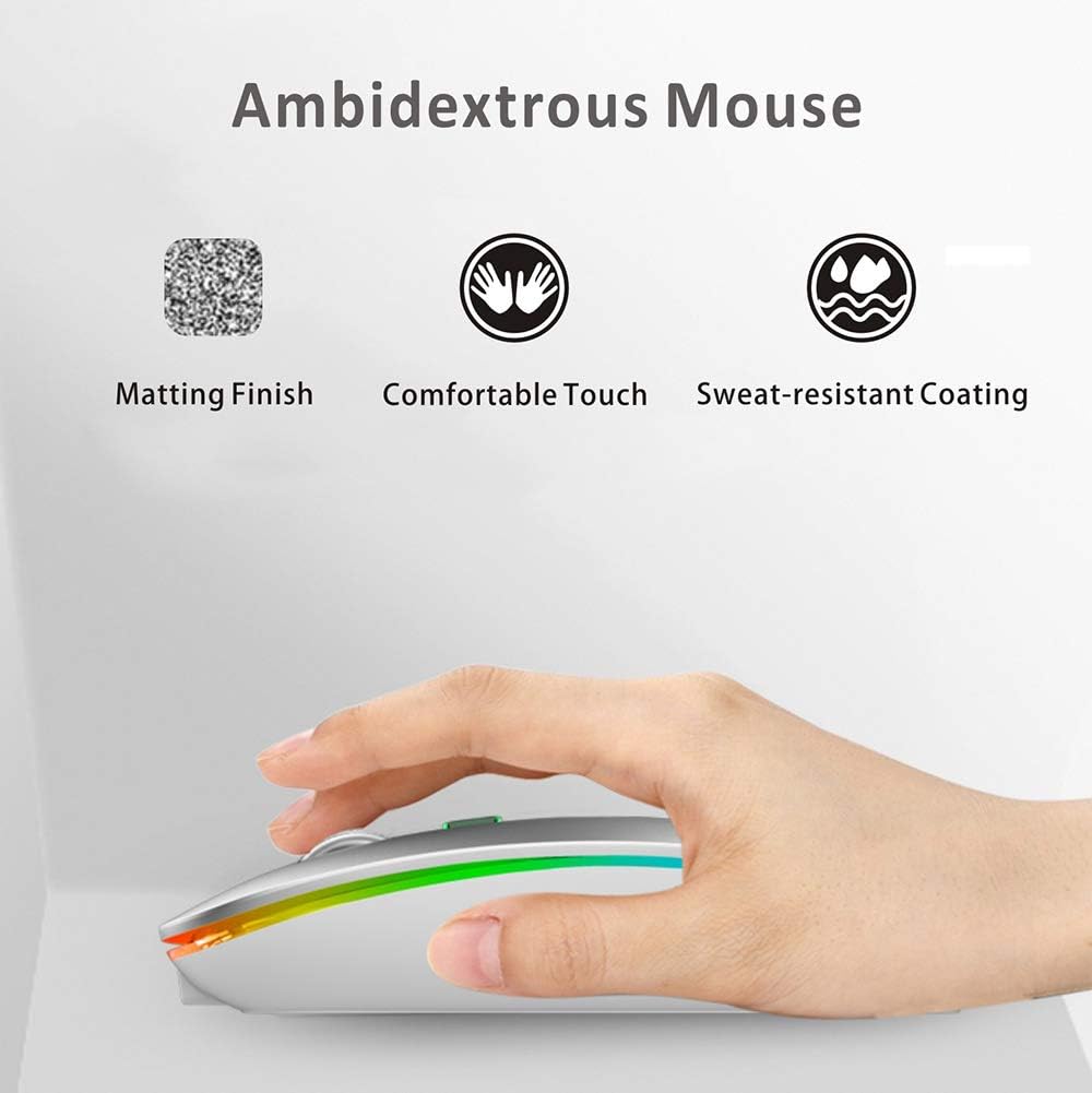 Uiosmuph G12 Maus Kabellos, LED 2.4G Leise Funkmaus Wiederaufladbar Wireless Mousemit Nano USB Empfä