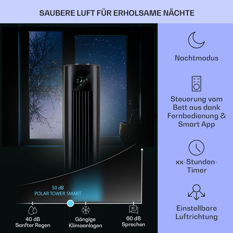 Klarstein Polar Tower Smart – Luftreiniger, Ionisator, WLAN: App-Steuerung, 85 W, 3306 m³/h, 4 Gesch