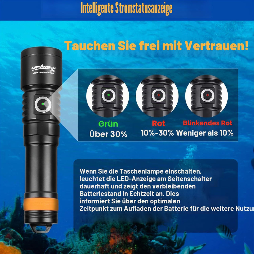 ORCATORCH D710 Tauchlampe, 3000 Lumen Unterwasser-Taschenlampe mit 6 Grad schmalem Strahl, IP68 wass