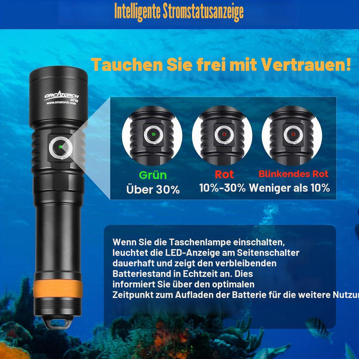 ORCATORCH D710 Tauchlampe, 3000 Lumen Unterwasser-Taschenlampe mit 6 Grad schmalem Strahl, IP68 wass