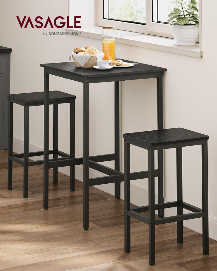 VASAGLE Bartisch mit Barhocker-Set, Esstisch mit 2 Stühlen, Küchentisch klein, Barstühle, für Esszim