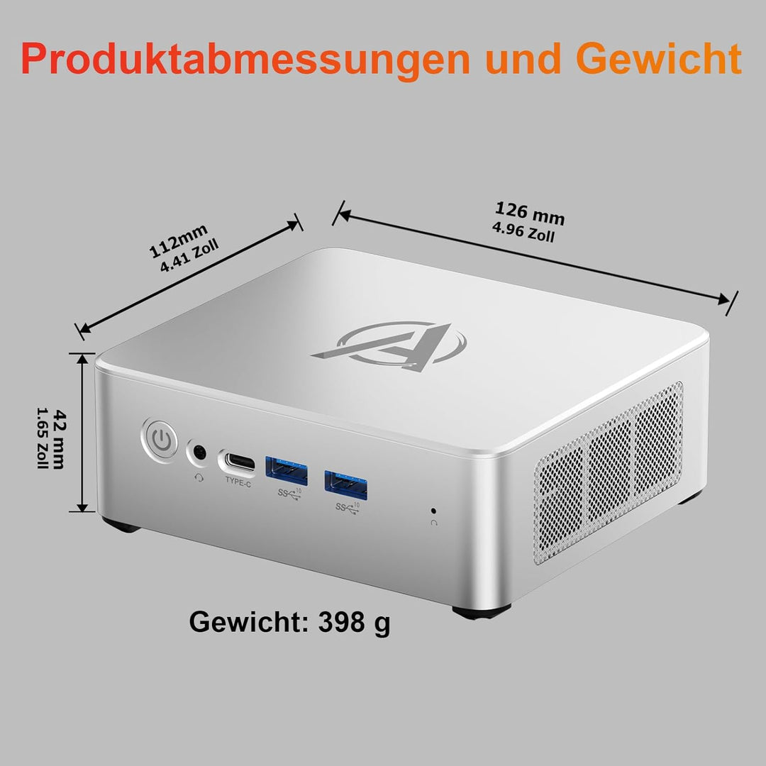 AWOW Mini PC AMD Ryzen 5 7430U (6 Kerne, bis 4,3 GHz), 16GB DDR4, 512GB PCIe 3.0 SSD, Win-11 Pro, Ra