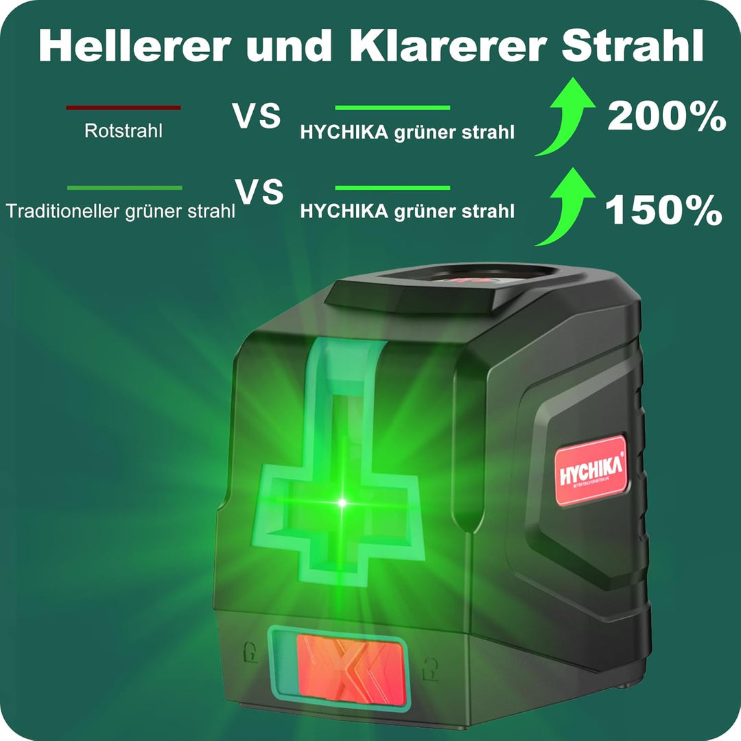 HYCHIKA Kreuzlinienlaser Grün, Horizontaler und Vertikaler Laser-Wasserwaage, Linienlaser inkl. Trag