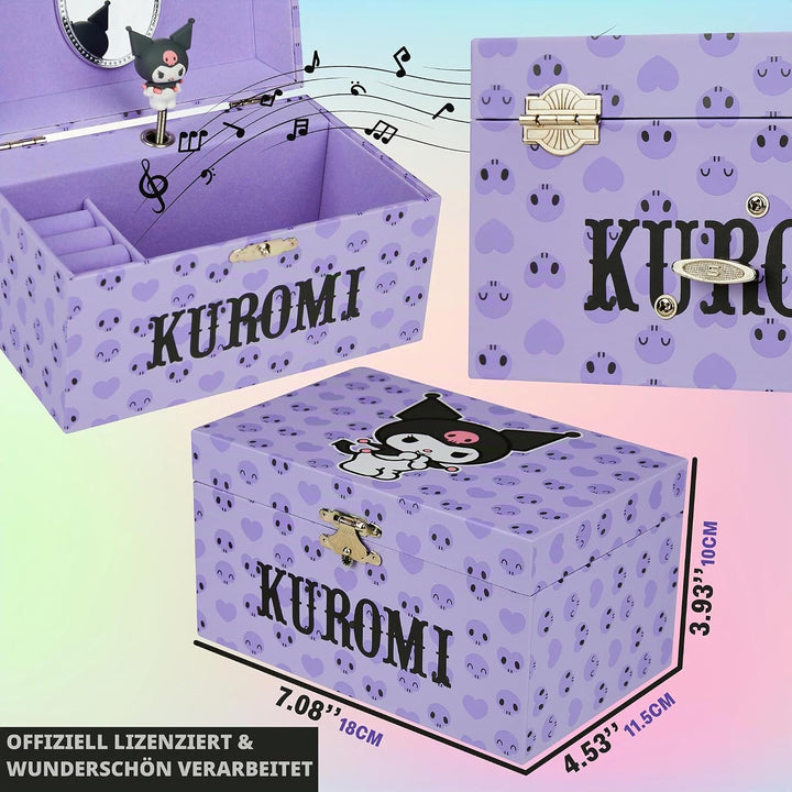 Hello Kitty Sanrio Kuromi Schmuckkästchen Mädchen mit Spieluhr, Spiegel, Schmuckschatulle Kinder für