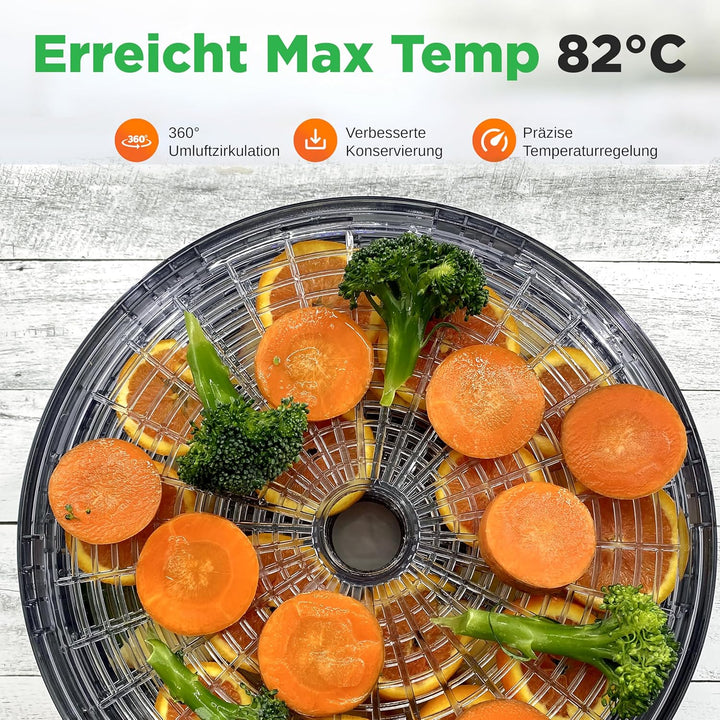 Nutrichef Dörrautomat 5 Einschübe – Schwarz BPA-freies Dörrgerät für Fleisch, Obst, Pilze & Gemüse,