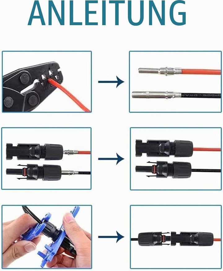QeeHeng Solar Crimpzange Kit für 2.5/4.0/6.0mm², 1 Stück Solarpanel PV Kabel Crimpzange +16 Paar Mal
