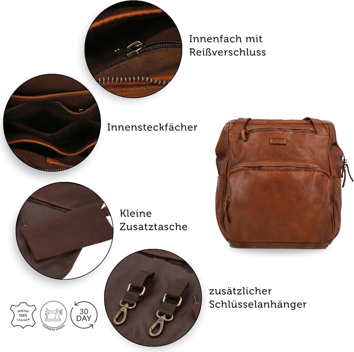 Gusti Leder Wickelrucksack Carina – Unisex Echtleder Wickeltasche für Mama und Papa, mit Flaschenhal