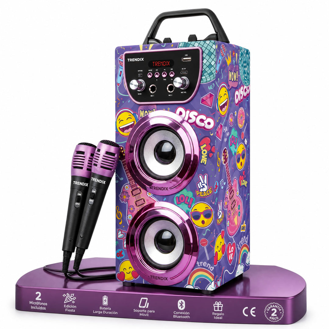 Trendix - Karaoke Maschine Kinder Top Singer | Karaoke Anlage Mit 2 Mikrofonen, Radio Fm, USB, Bluet