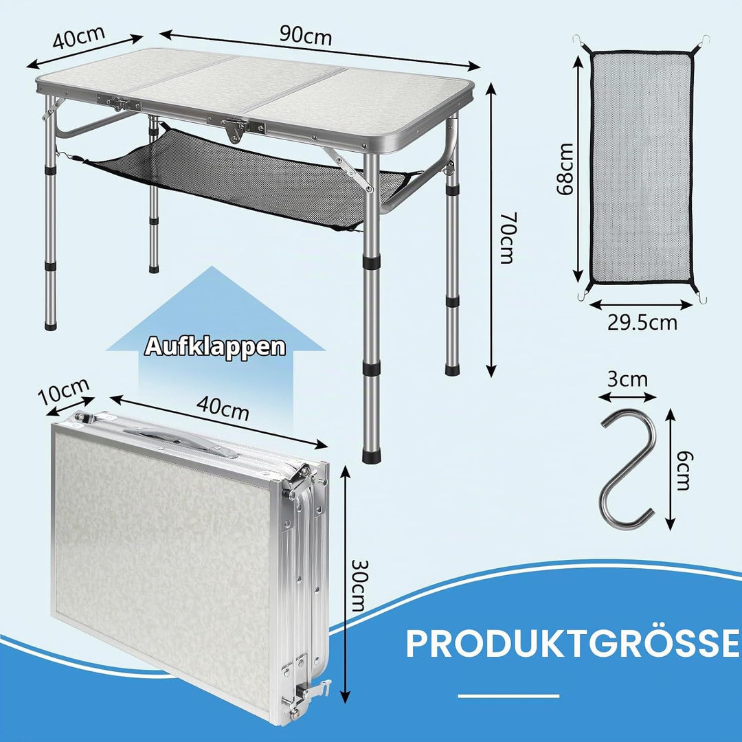 CPROSP Campingtisch Klappbar 90 * 40cm, Koffertisch Camping Faltbar, Camping Tisch, Markttisch Höhen