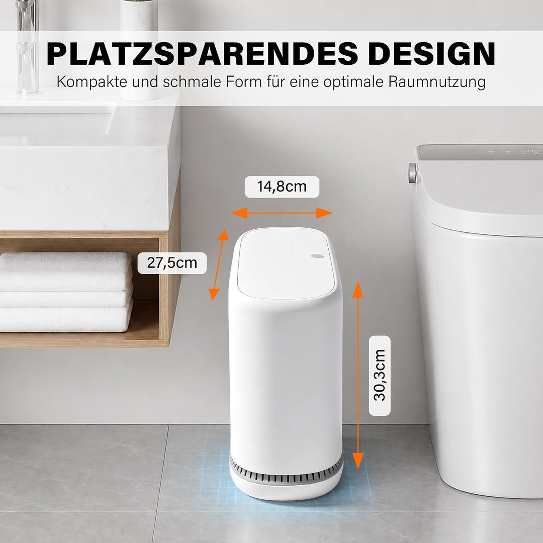 Zedelmaier Schmaler Mülleimer 8L mit Deckel Abfalleimer 15cm Weiss 2er Set | Druckknopf deckel; Hält