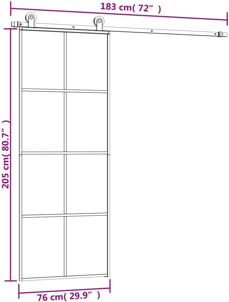 vidaXL Schiebetür mit Beschlag 76x205 cm ESG-Glas & Aluminium 76 x 205 cm/4x2 Scheiben, 76 x 205 cm/
