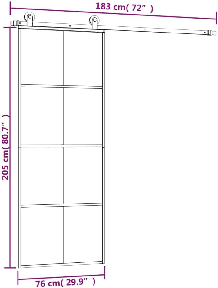 vidaXL Schiebetür mit Beschlag 76x205 cm ESG-Glas & Aluminium 76 x 205 cm/4x2 Scheiben, 76 x 205 cm/