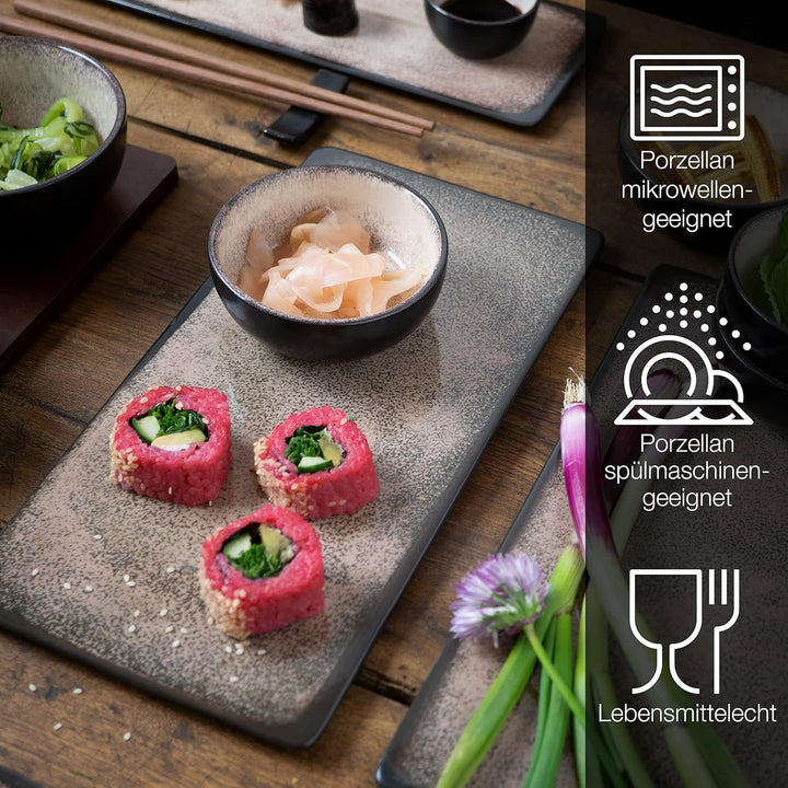 Moritz & Moritz Sushi Geschirr Set für 4 Personen - 29 Teile - Sushi Servierset mit 3X Sushi-Platte