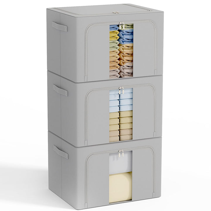 GoMaihe 3 Stück Aufbewahrungstasche mit Metallrahmen 198L - Stapelbare Aufbewahrungstasche für Bettd
