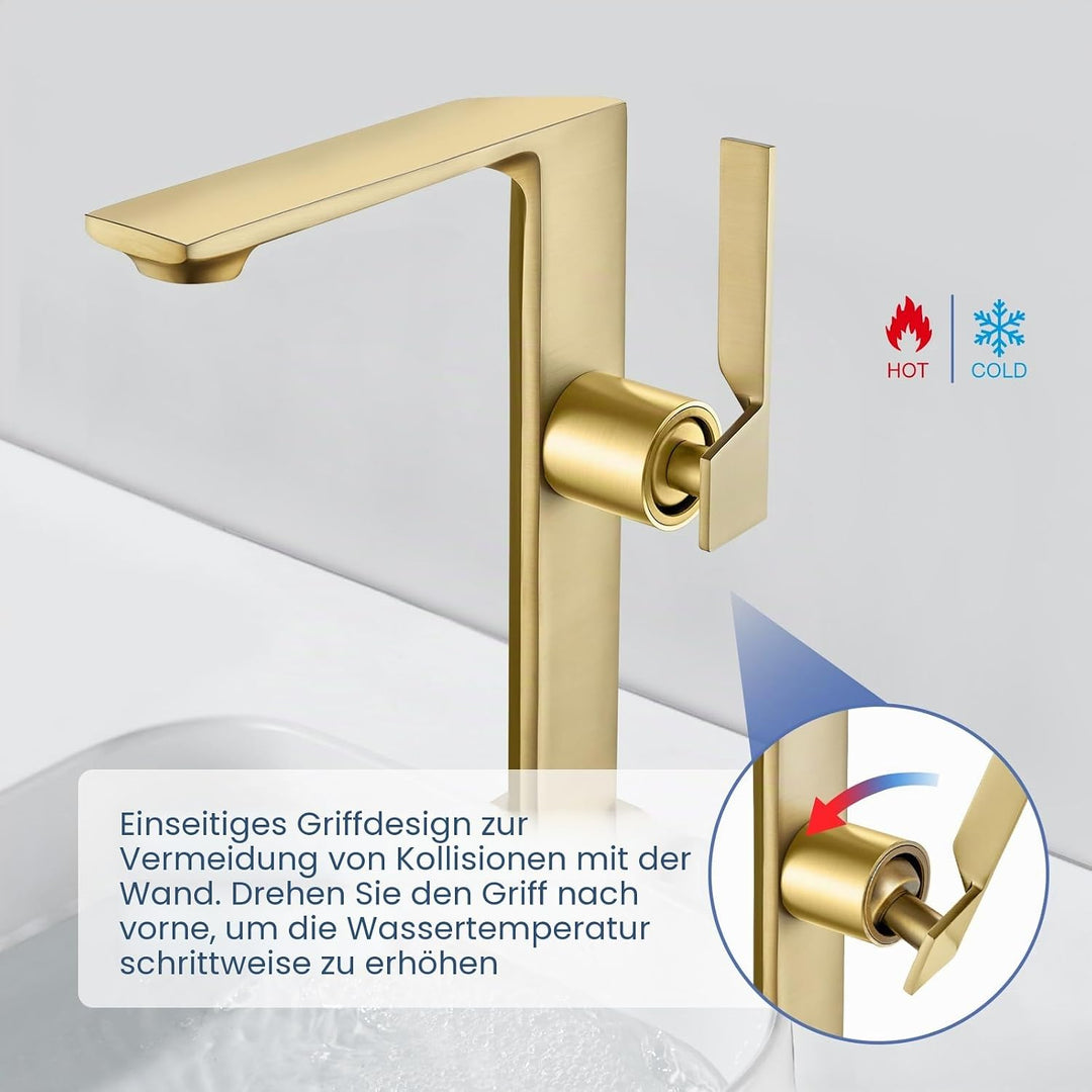 Wasserhahn Bad Hoch Gold Waschtischarmatur Armatur Badezimmer Mischbatterie Waschbecken Armaturen Ei