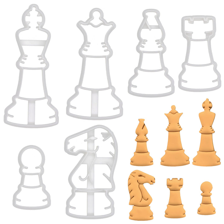 Satz von 6 Schachfiguren Ausstechformen (König, Dame, Türme, Springer, Läufer, und Bauern)