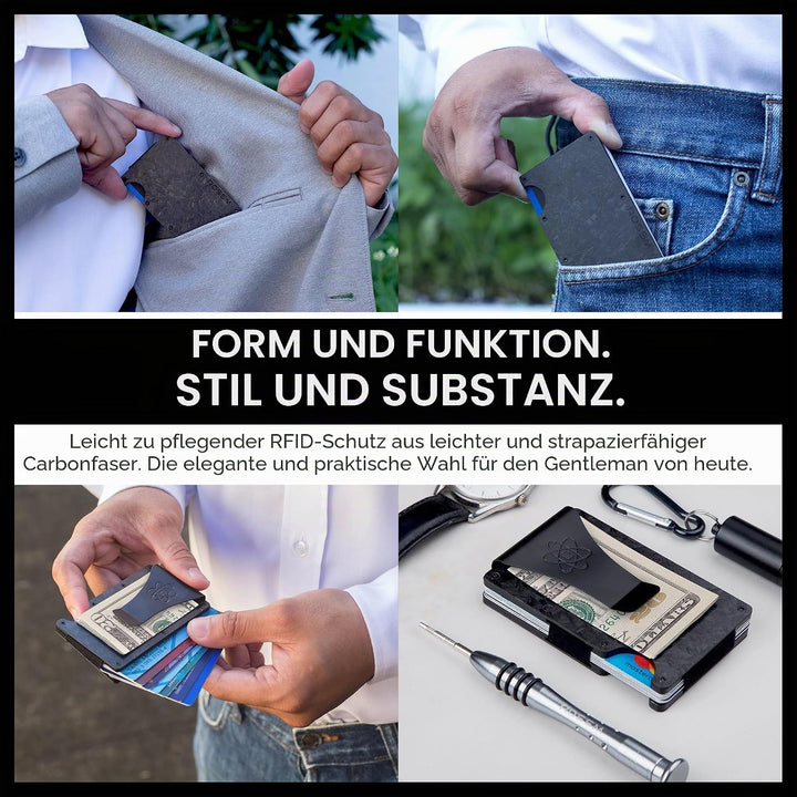 ROSSM Geldbörse Herren mit RFID-Schutz - Kartenetui Herren aus Kohlefaser und Metall mit Geldklammer