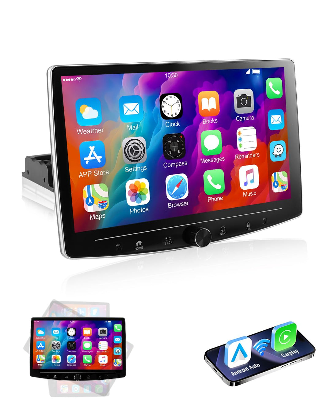 ESSGOO Single Din Android14 Autoradio mit Wireless Carplay und Android Auto,10.1 Zoll IPS-HD Touchsc