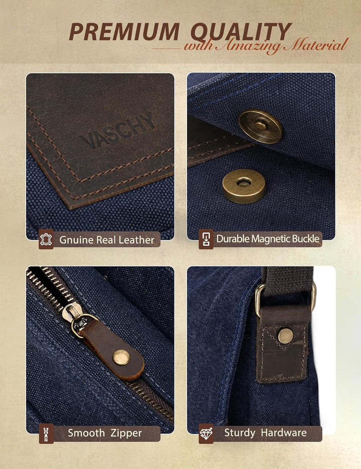 VASCHY Klein Umhängetasche Herren mit RFID-Schutz,Vintage Messenger Bag Herrentasche Schultertasche