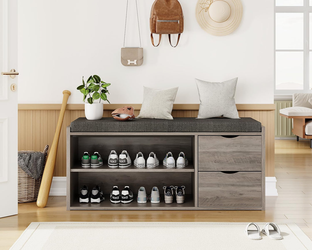 LVB Sitzbank mit Stauraum, Schuhregal mit Schublade, Gepolstert, Multifunktionale Schuhbank mit Sitz