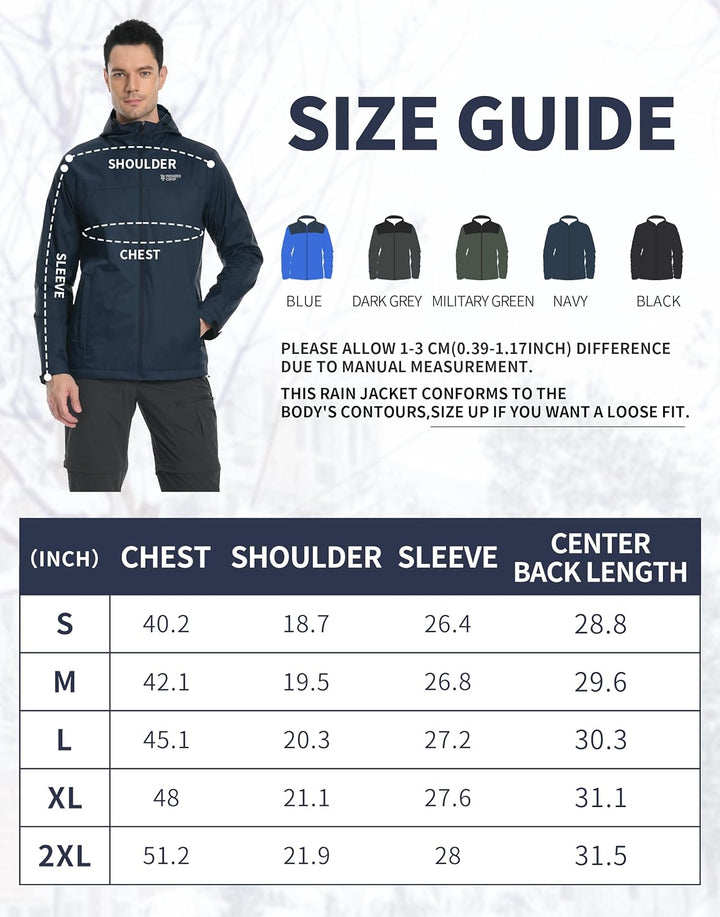 Pioneer Camp Herren Regenjacke Wasserdicht Atmungsaktiv Leichte Winddicht Windbreaker Packbare Outdo