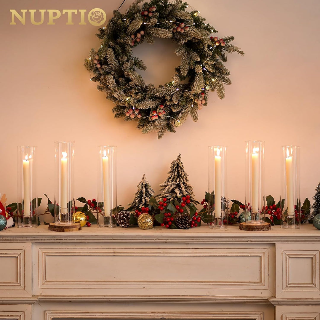 NUPTIO Glaszylinder Kerzenständer Kerzenhalter Glas - 10 Stücke Kegel Kerzenhalter Stabkerze Pack fü