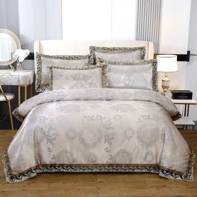 Beyeutao Spitze Jacquard Bettwäsche 200x200 cm Satin Seiden Bettbezug Set 3teilig Gewebe Bettbezug S