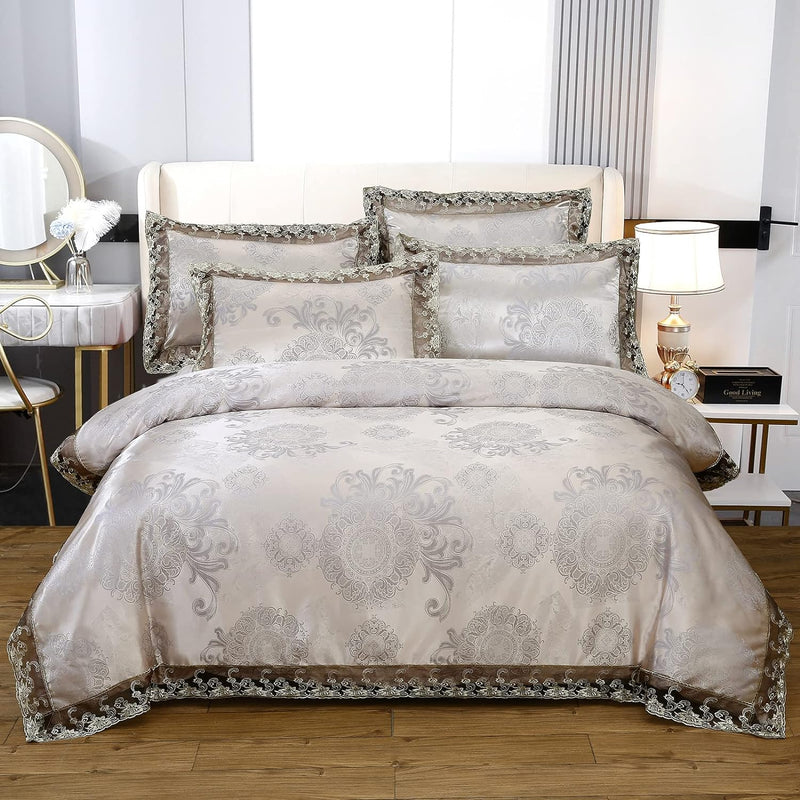 Beyeutao Spitze Jacquard Bettwäsche 200x200 cm Satin Seiden Bettbezug Set 3teilig Gewebe Bettbezug S