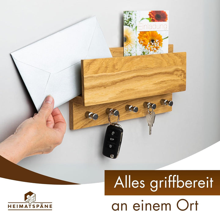 Heimatspäne Schlüsselbrett Holz – Hochwertige Edelstahlhaken und echtes Eichenholz – handgemachtes S