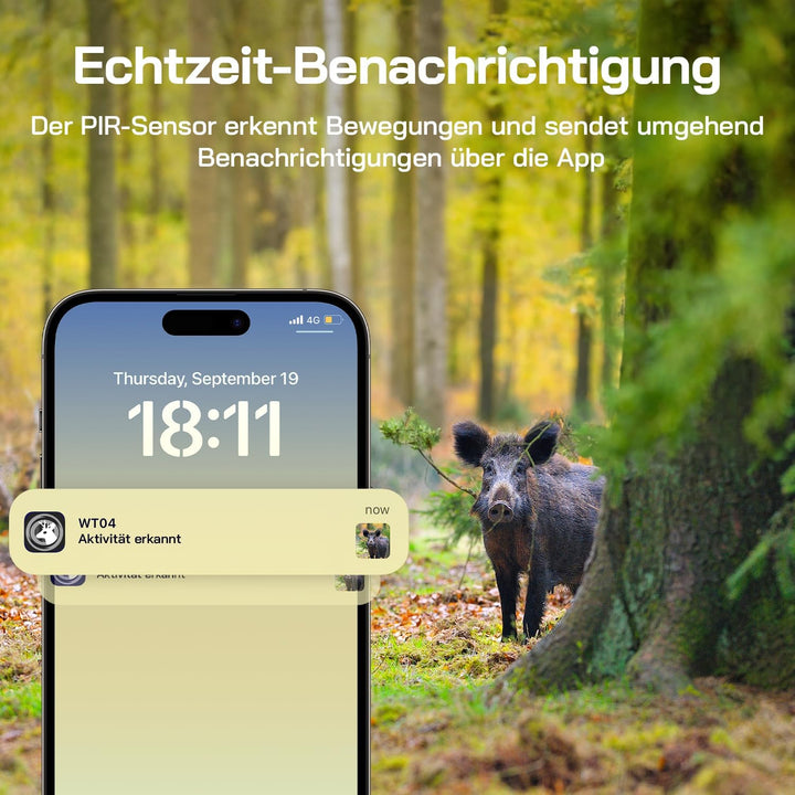 WOLFANG Wildkamera, 2.5K 4G LTE Live Solar Übertragung Wildkamera mit Handyübertragung App, Echtzeit