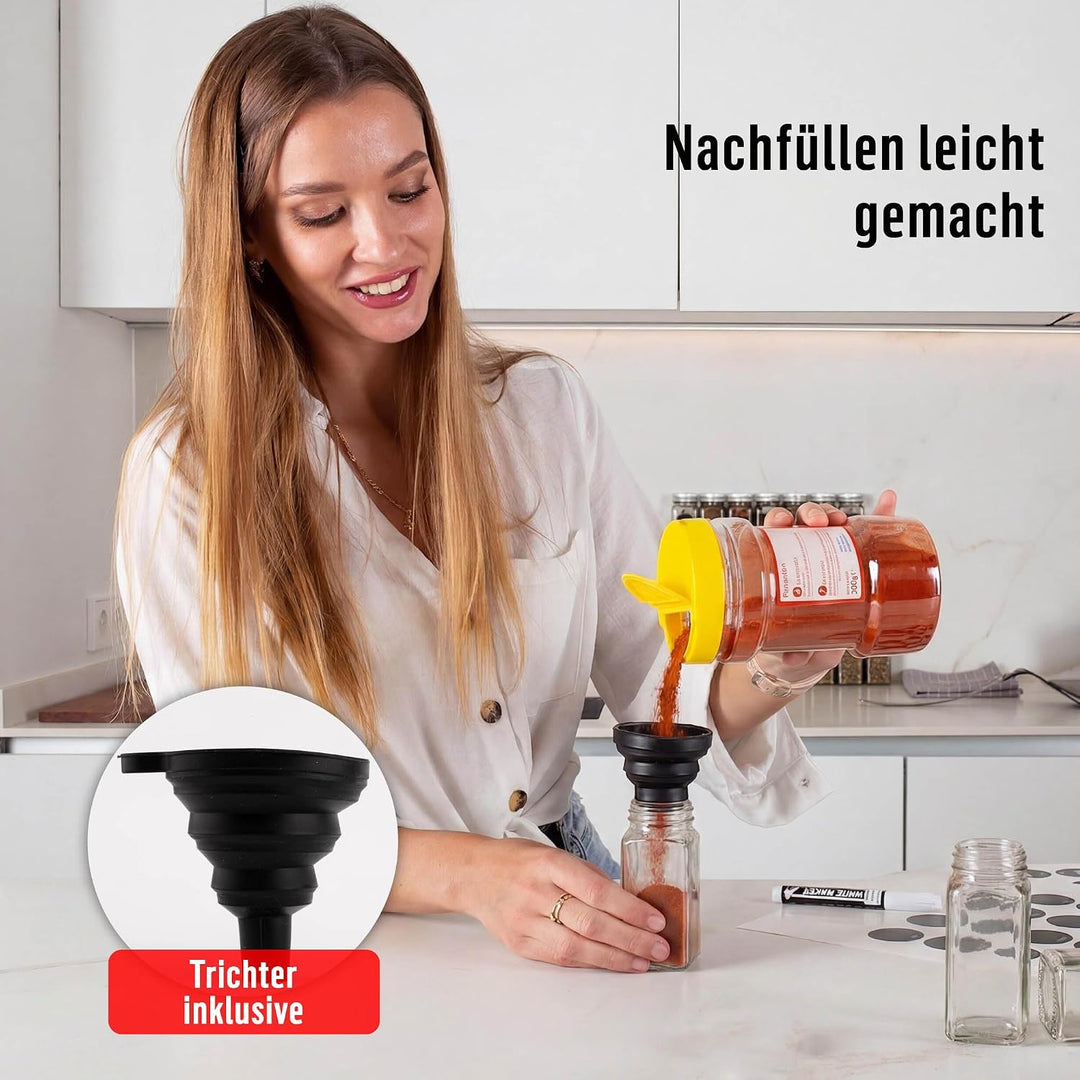 Deco haus® Gewürzgläser eckig mit Schraubkappe 12er Set [+Etiketten &amp; Streueinsatz] - Gewürzdosen Se