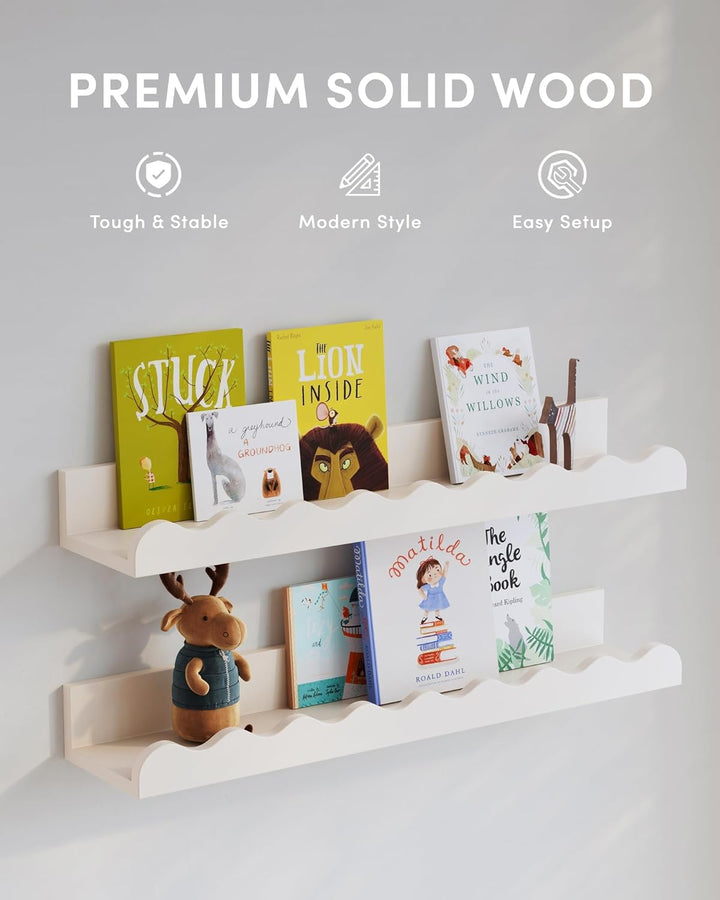 Kids' Bookshelf Set mit 4 weissen Floating Kindergartenbüchern, Bild-Ledge Shelf für Wanddekoration