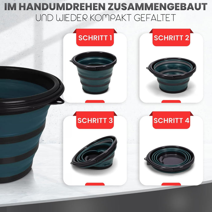 Pantelej Zusammenfaltbarer Silikoneimer 10 Liter inkl. 2 Verstärkungsringe, Wassereimer Langlebiger,