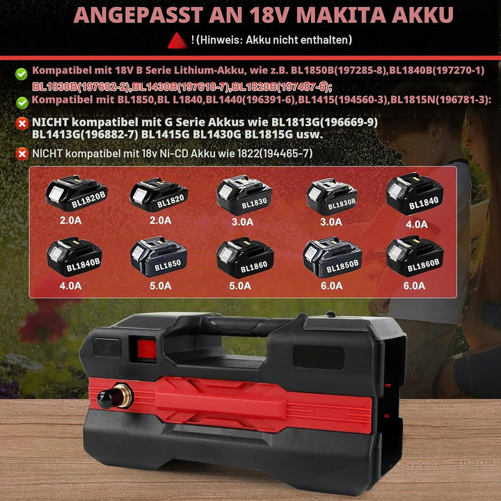 DriSubt Wasserpumpe Kompatibel mit Makita 18 V Akku, elektrische Gartenpumpe, kabellose tragbare sel